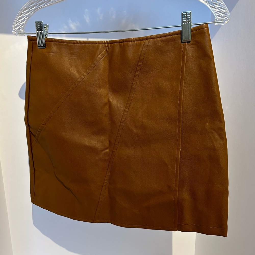 Lyn Burches Faux Leather Skirt in Brown